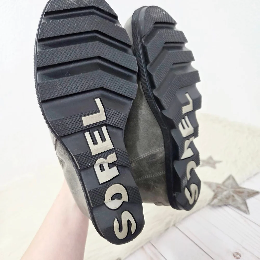 Sorel Joan of Arctic II Wedge Zip Bootie gray distress leather Women's Size 9.5